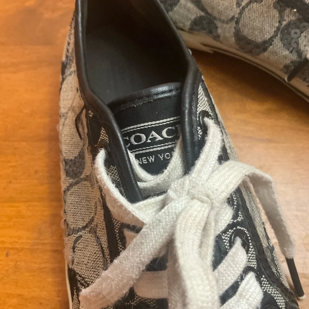 Coach Kameron Signature Canvas Sneakers Sequin Accent Chic Designer Casual - Picture 7 of 8